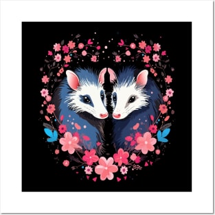 Opossum Couple Valentine Posters and Art